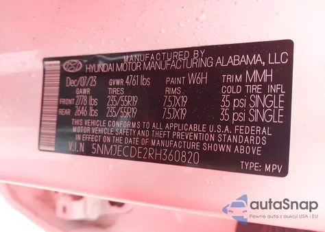 2024 Hyundai Tucson Limited from USA, damaged, VIN 5NMJECDE2RH360820